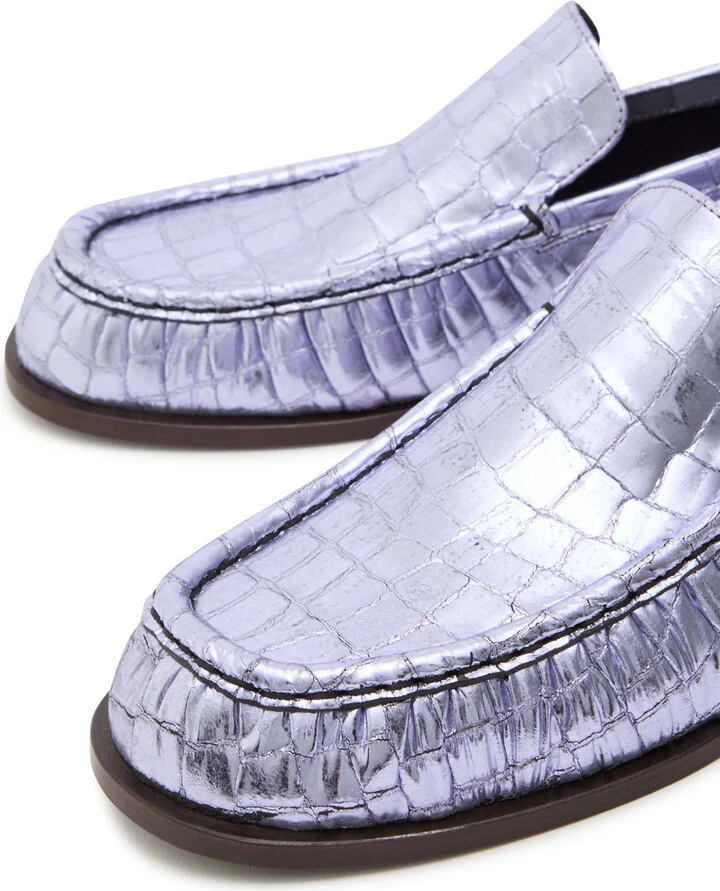 Dries Van Noten Crocodile-effect Metallic Leather Loafers - Image 3