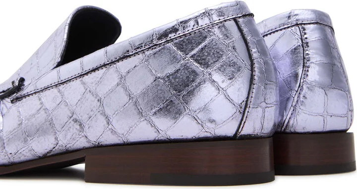 Dries Van Noten Crocodile-effect Metallic Leather Loafers - Image 4