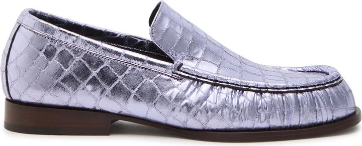 Dries Van Noten Crocodile-effect Metallic Leather Loafers