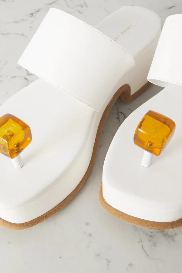 Dries Van Noten - Embellished Leather Sandals - White - Image 4