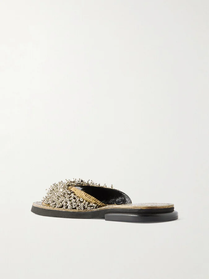 Dries Van Noten - Embellished Snake-effect Leather Slides - Animal print - Image 3