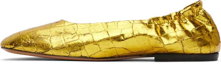Dries Van Noten Gold Metallic Ballerina Flats - Image 3