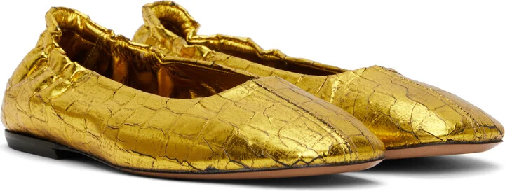 Dries Van Noten Gold Metallic Ballerina Flats - Image 4