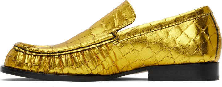 Dries Van Noten Gold Metallic Loafers - Image 3