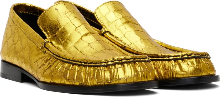 Dries Van Noten Gold Metallic Loafers - Image 4