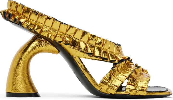 Dries Van Noten Gold Ruffled Heeled Sandals