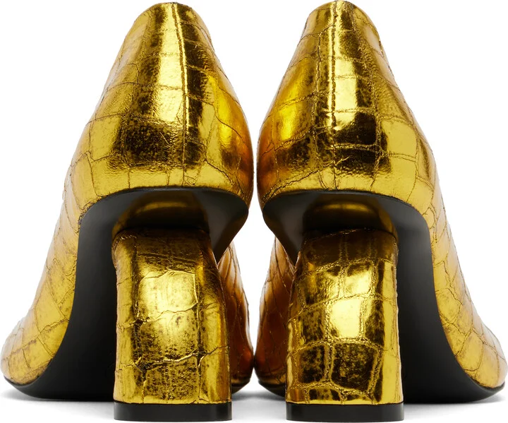 Dries Van Noten Gold Square Toe Heels - Image 2
