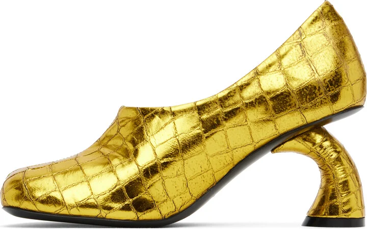 Dries Van Noten Gold Square Toe Heels - Image 3
