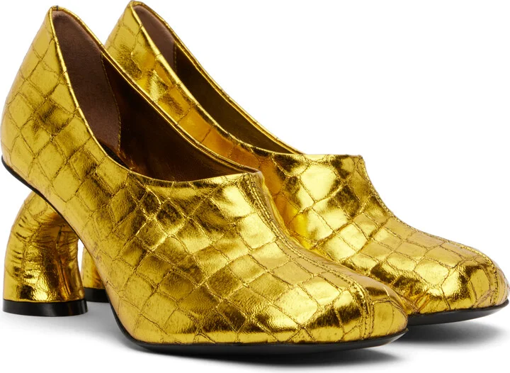 Dries Van Noten Gold Square Toe Heels - Image 4