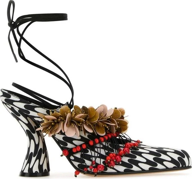 Dries Van Noten Graphic Printed Embellished Ankle Strap Sandals