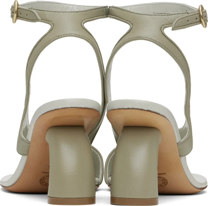 Dries Van Noten Green Asymmetrical Heeled Sandals - Image 2