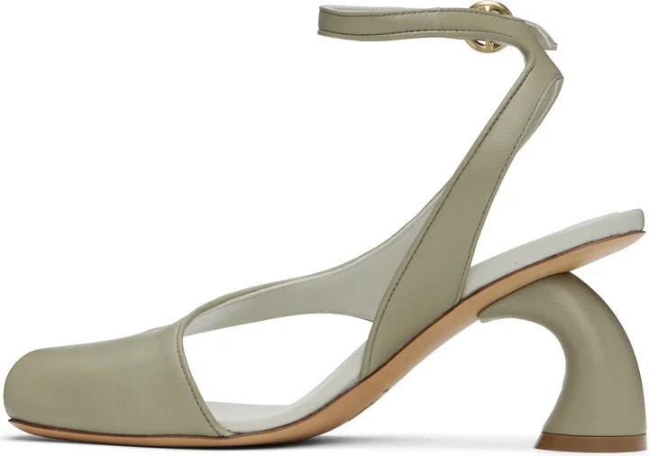 Dries Van Noten Green Asymmetrical Heeled Sandals - Image 3
