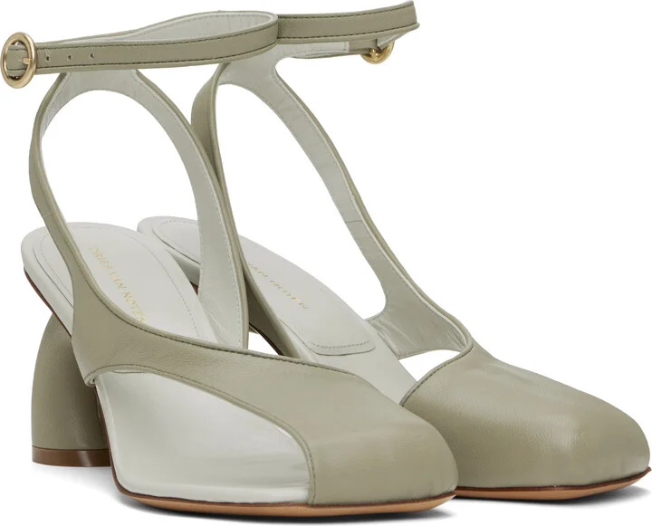 Dries Van Noten Green Asymmetrical Heeled Sandals - Image 4