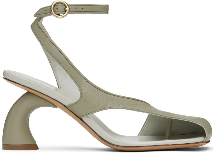 Dries Van Noten Green Asymmetrical Heeled Sandals
