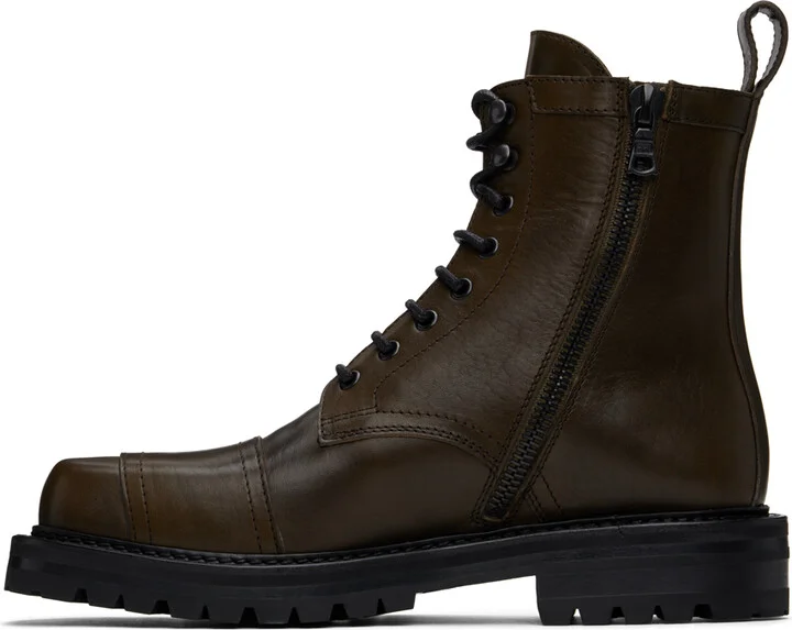 Dries Van Noten Khaki Lace-up Boots - Image 3