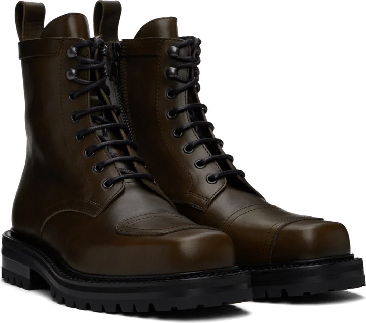 Dries Van Noten Khaki Lace-up Boots - Image 4