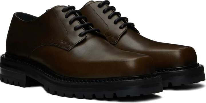 Dries Van Noten Khaki Leather Derbys - Image 4
