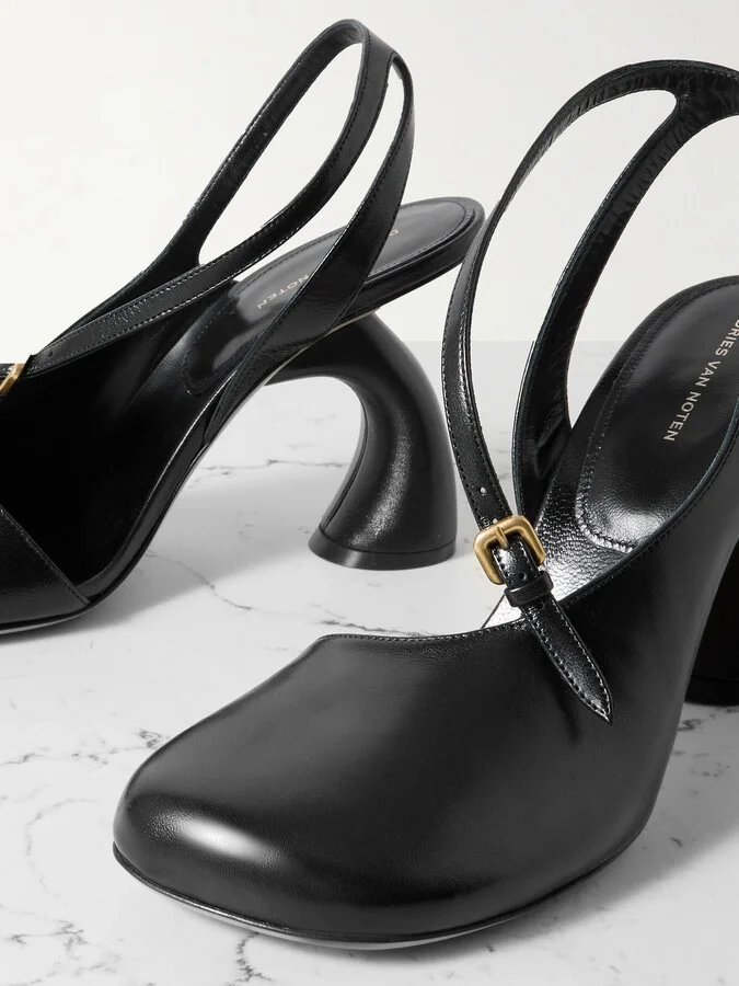 Dries Van Noten - Leather Slingback Pumps - Black - Image 4