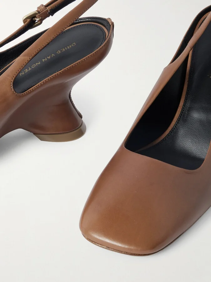 Dries Van Noten - Leather Slingback Pumps - Brown - Image 4