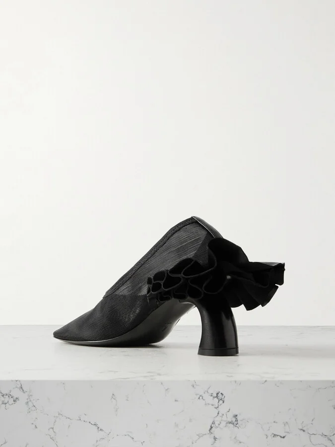 Dries Van Noten - Leather-trimmed Mesh Pumps - Black - Image 3