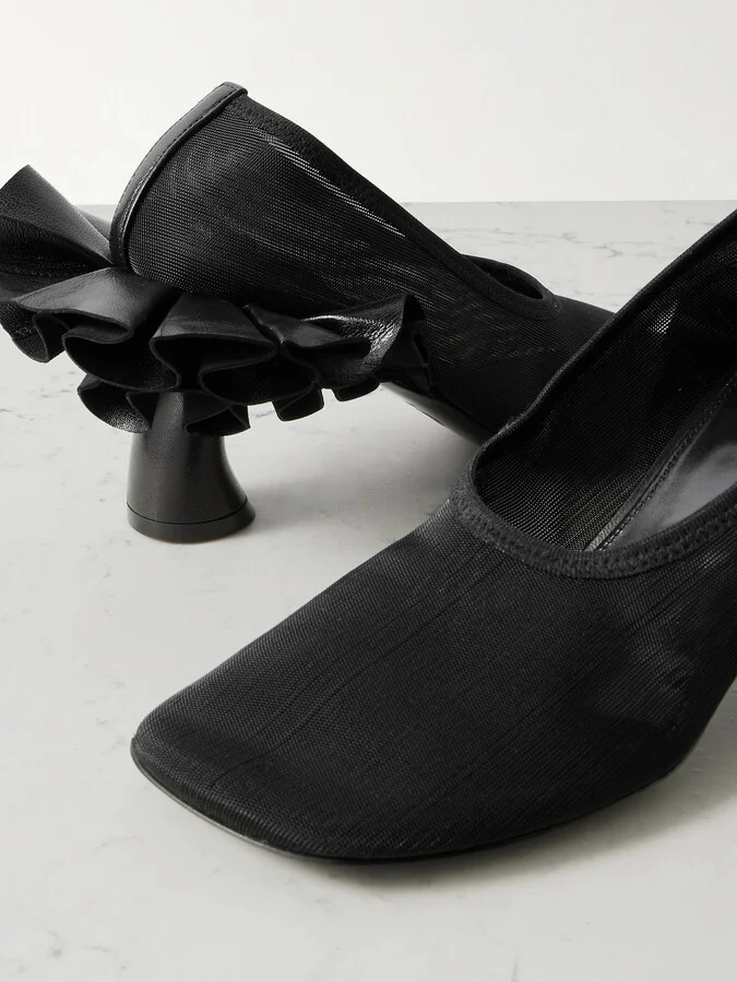 Dries Van Noten - Leather-trimmed Mesh Pumps - Black - Image 4
