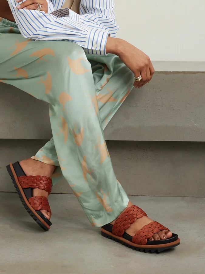 Dries Van Noten - Leather-trimmed Raffia Sandals - Orange - Image 2