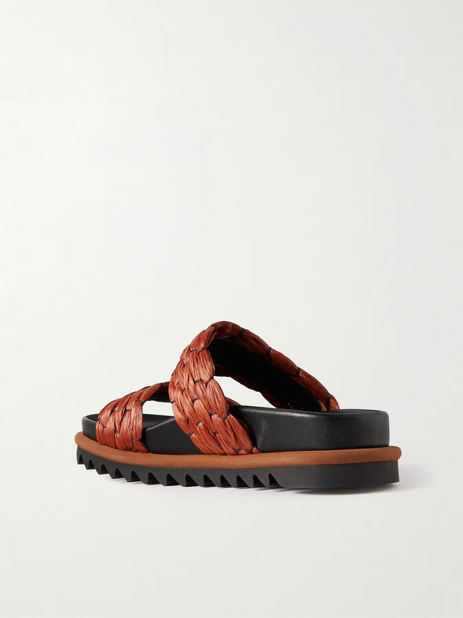 Dries Van Noten - Leather-trimmed Raffia Sandals - Orange - Image 3