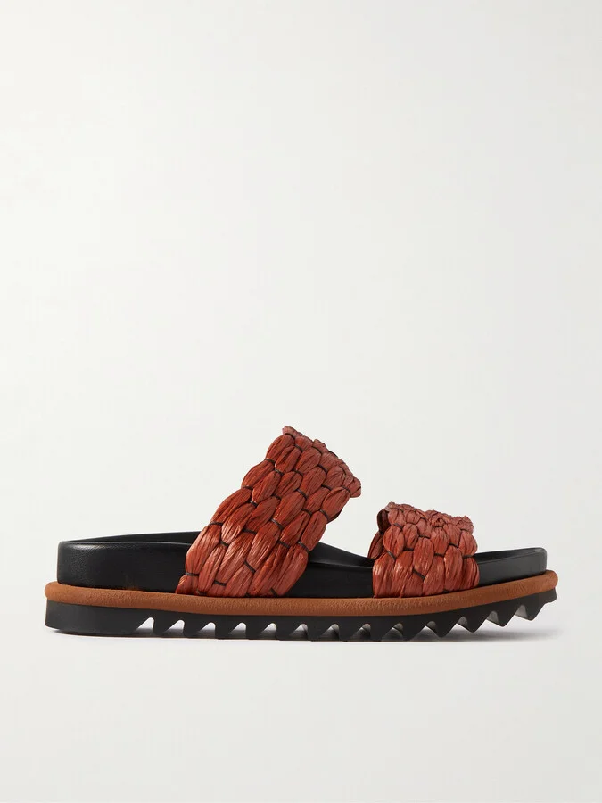 Dries Van Noten - Leather-trimmed Raffia Sandals - Orange