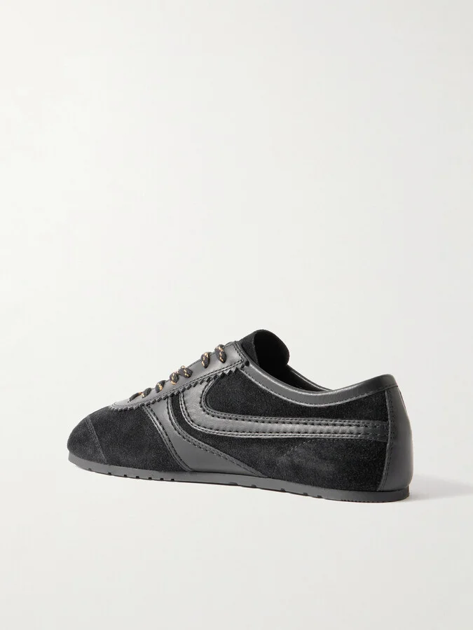 Dries Van Noten - Leather-trimmed Suede Sneakers - Black - Image 3