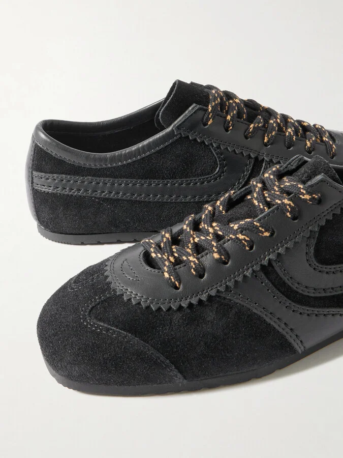 Dries Van Noten - Leather-trimmed Suede Sneakers - Black - Image 4