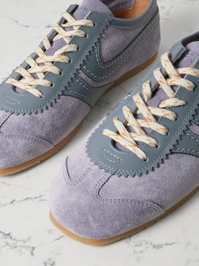 Dries Van Noten - Leather-trimmed Suede Sneakers - Purple - Image 4