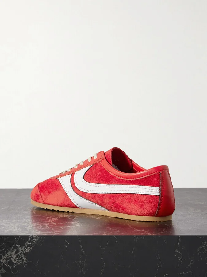 Dries Van Noten - Leather-trimmed Suede Sneakers - Red - Image 3