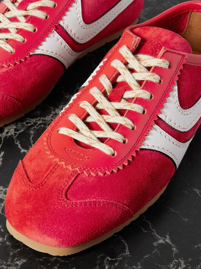 Dries Van Noten - Leather-trimmed Suede Sneakers - Red - Image 4