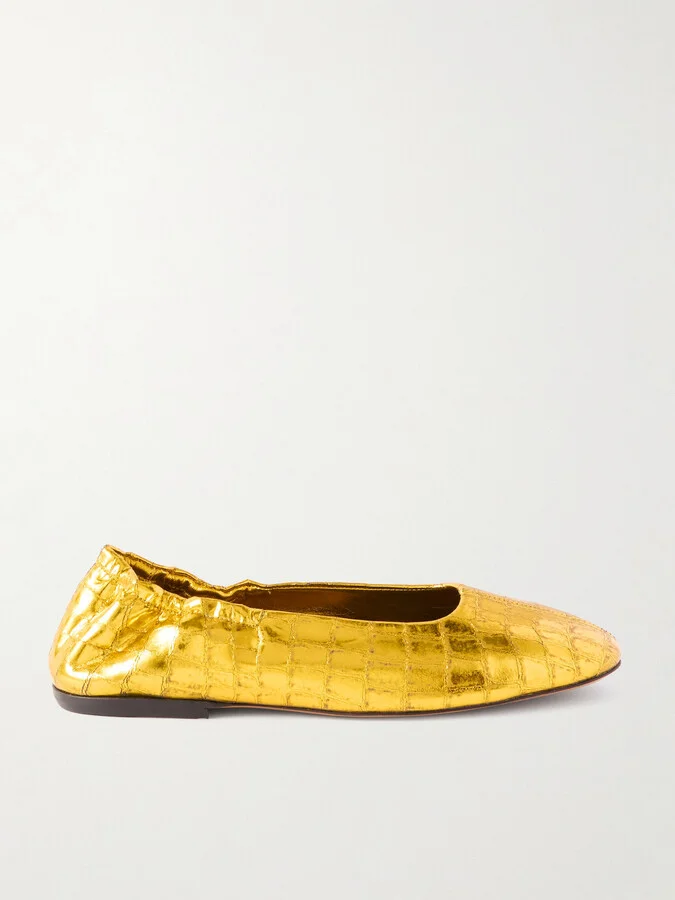 Dries Van Noten - Metallic Croc-effect Leather Ballet Flats - Gold