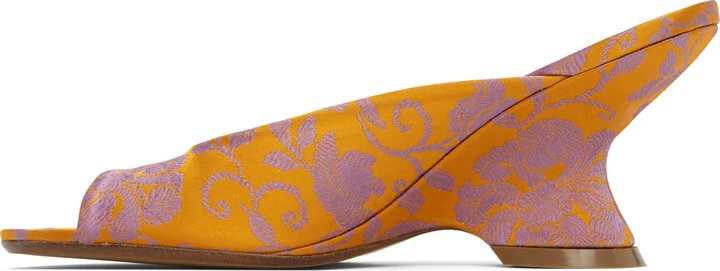 Dries Van Noten Orange Open-Toe Jacquard Mules - Image 3