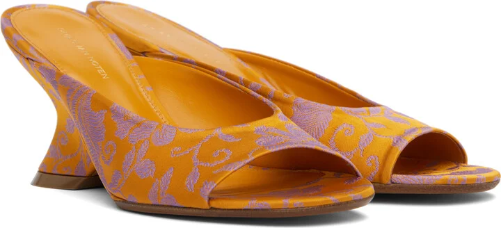 Dries Van Noten Orange Open-Toe Jacquard Mules - Image 4