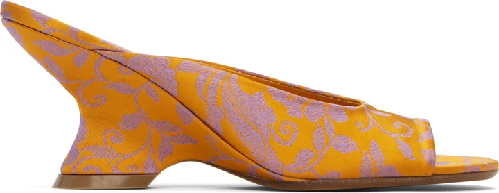 Dries Van Noten Orange Open-Toe Jacquard Mules