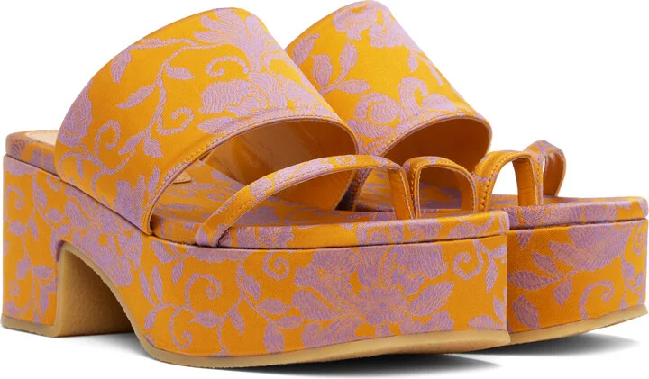 Dries Van Noten Orange Platform Heeled Sandals - Image 4