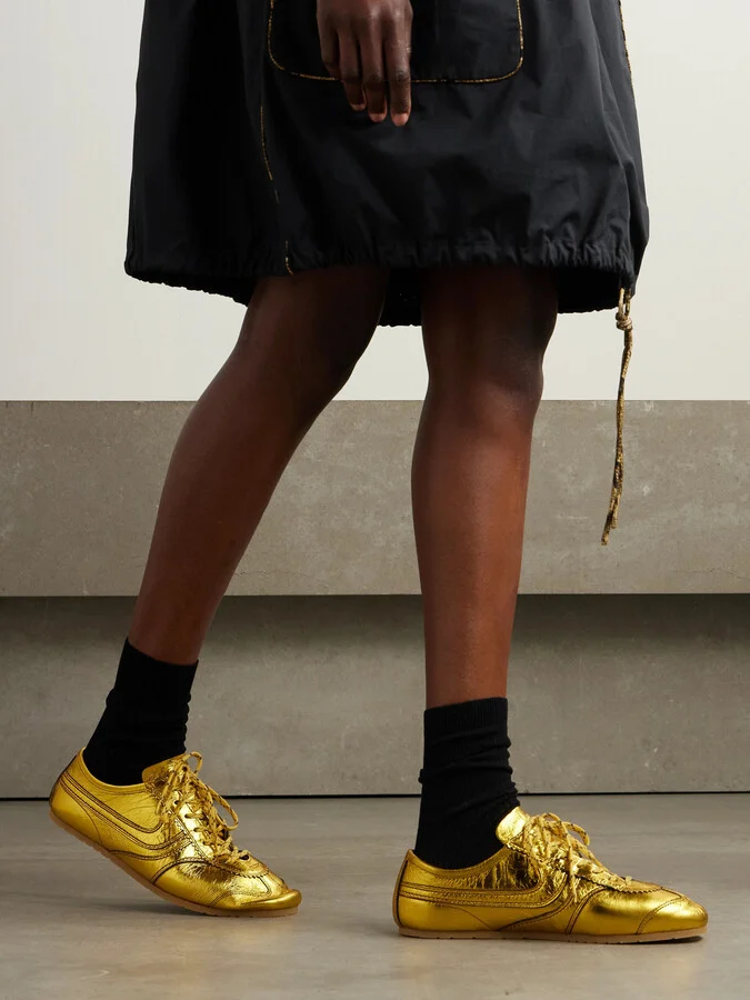 Dries Van Noten - Paneled Metallic Crinkled-leather Sneakers - Gold - Image 2