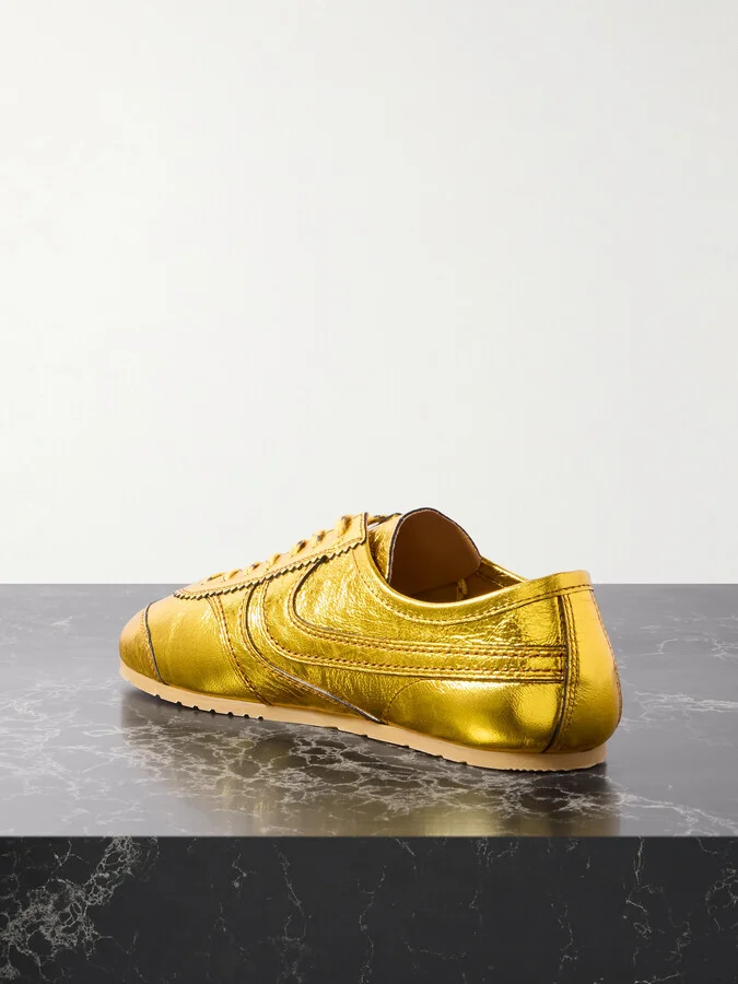 Dries Van Noten - Paneled Metallic Crinkled-leather Sneakers - Gold - Image 3