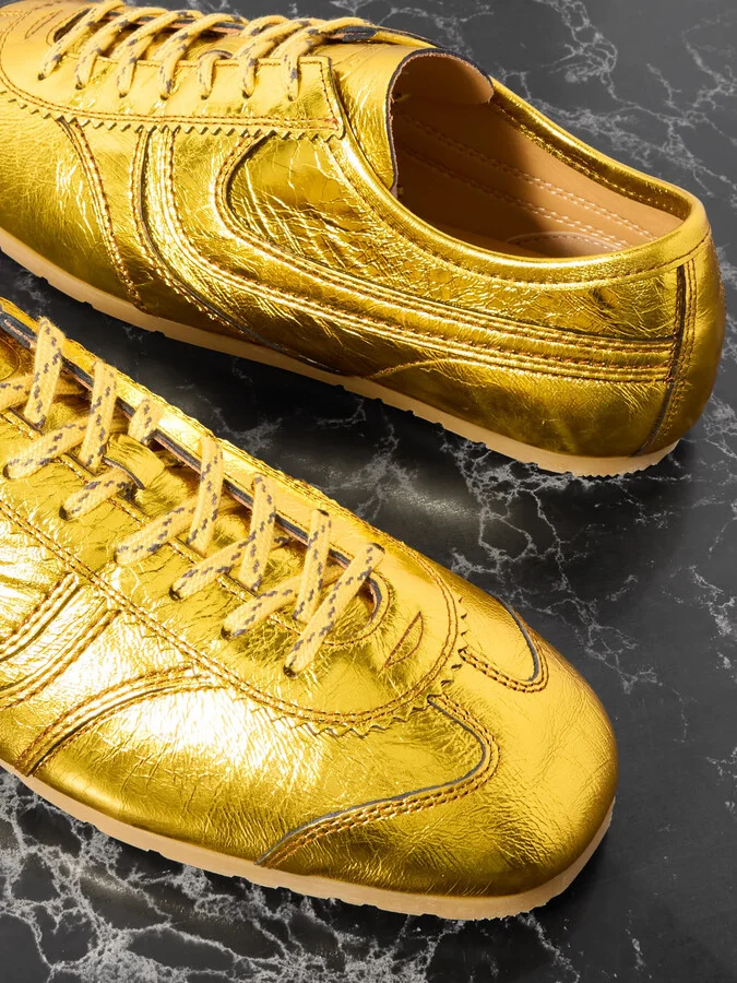 Dries Van Noten - Paneled Metallic Crinkled-leather Sneakers - Gold - Image 4
