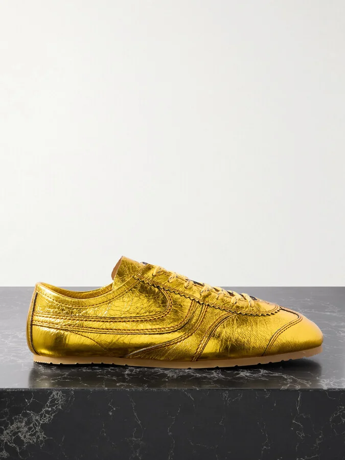 Dries Van Noten - Paneled Metallic Crinkled-leather Sneakers - Gold