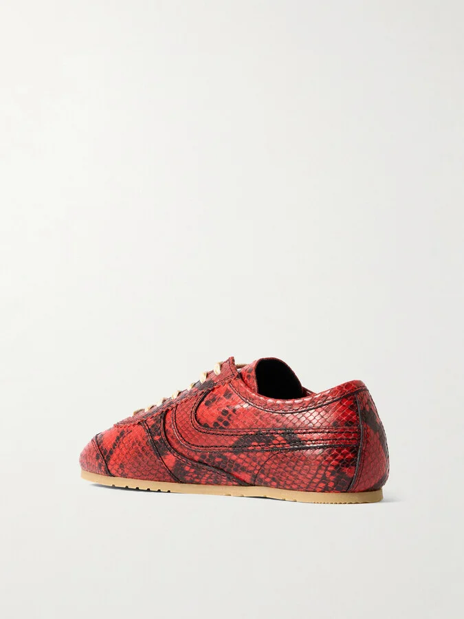 Dries Van Noten - Paneled Snake-effect Leather Sneakers - Red - Image 3