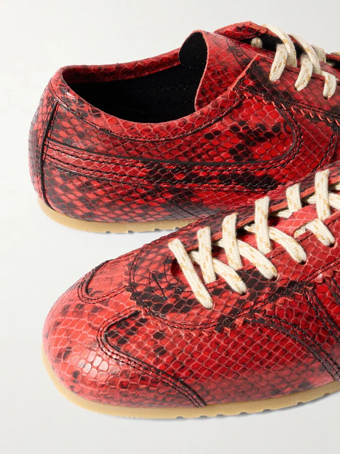 Dries Van Noten - Paneled Snake-effect Leather Sneakers - Red - Image 4
