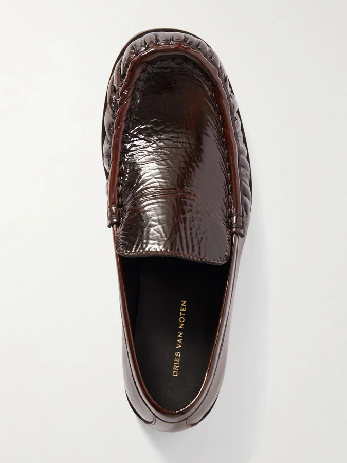Dries Van Noten - Patent Crinkled-leather Loafers - Brown - Image 5