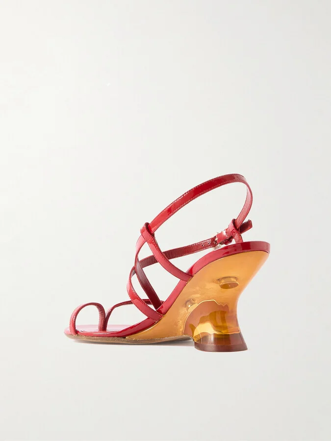 Dries Van Noten - Patent-leather Wedge Sandals - Red - Image 3