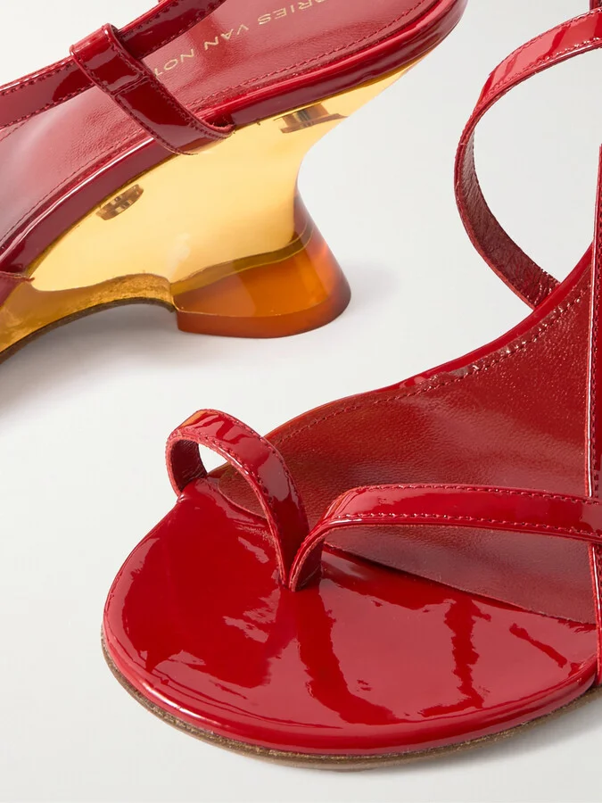 Dries Van Noten - Patent-leather Wedge Sandals - Red - Image 4