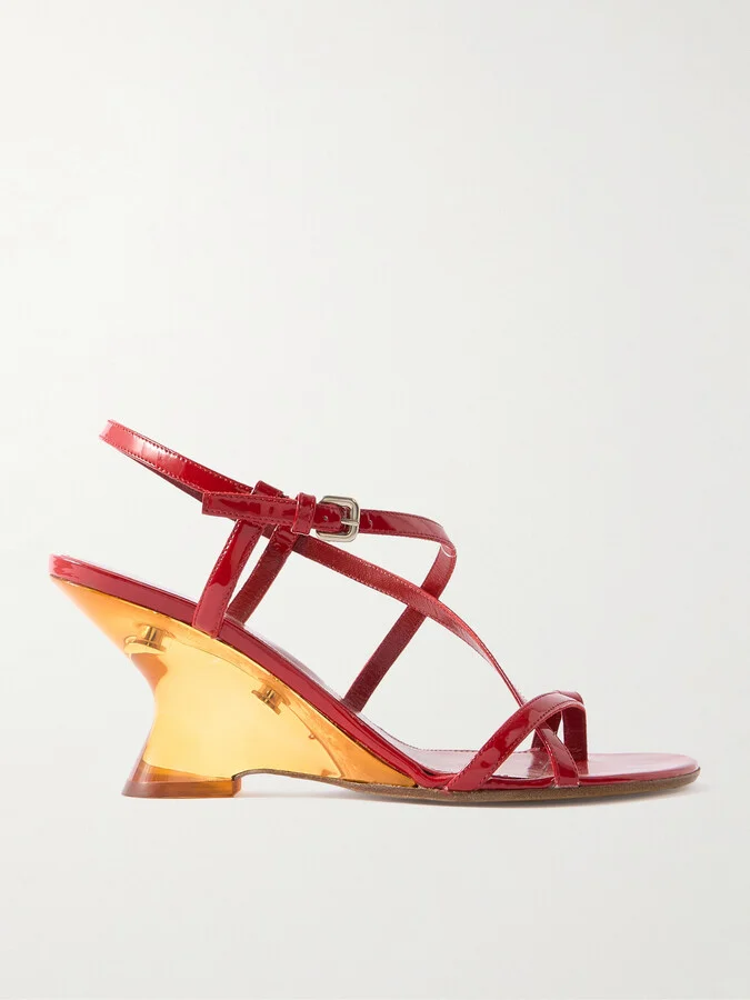 Dries Van Noten - Patent-leather Wedge Sandals - Red
