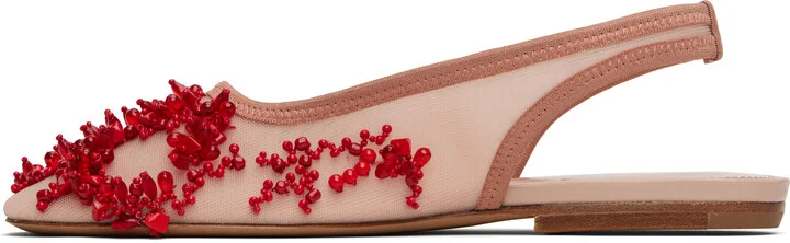 Dries Van Noten Pink Slingback Embellished Mesh Flats - Image 3