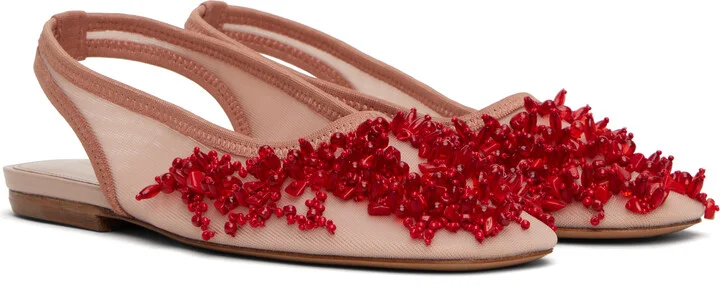 Dries Van Noten Pink Slingback Embellished Mesh Flats - Image 4